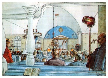  Larsson Canvas - at church 1905 Carl Larsson